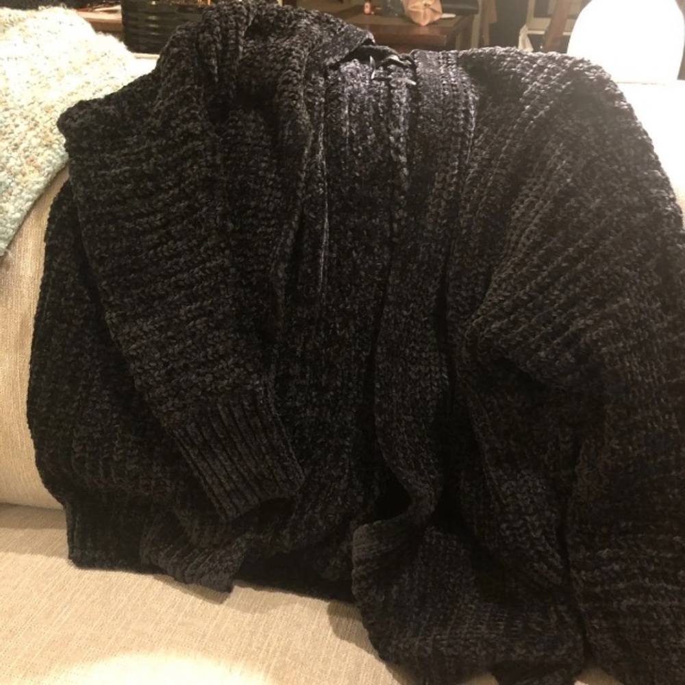 Love Tree Black Chenille Cardigan
